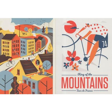 Tour De France Mountains Bicycle Race 2x Crayon Painting Postcard s