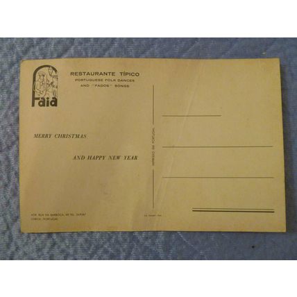 "VINTAGE POSTCARD FAIA RESTAURANTE TIPICO FADOS LISBOA LISBON PORTUGAL UNUSED"