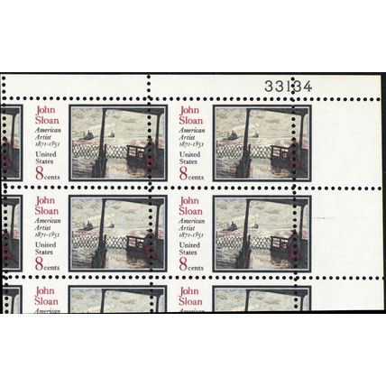 1433, Misperforated ERROR Sheet of 50 8¢ John Sloan Stamps - Stuart Katz