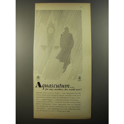 1954 Aquascutum Coat Ad - Aquascutum.. for any weather, the world over