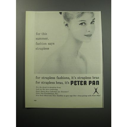 1957 Peter Pan Strapless Bra Ad - For this summer, fashion says strapless