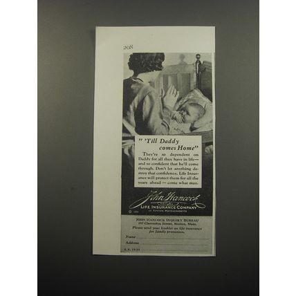 1933 John Hancock Insurance Ad - Till Daddy Comes Home