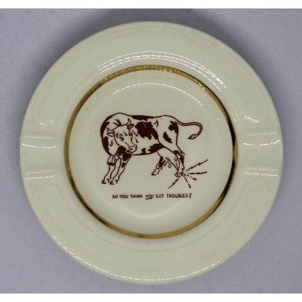 Cute Unique Mid Century Decor Ashtray with Graphic Art Humor Cow Farmhouse Gift