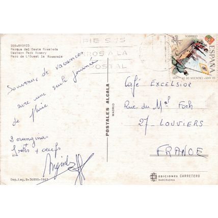 Madrid Parque del Oeste Rosaleda Spain Postcard posted crease