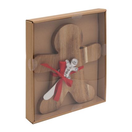 Gingerbreadman Wooden Cheese Board with Matching Cheese Cutter Kitchen Gift