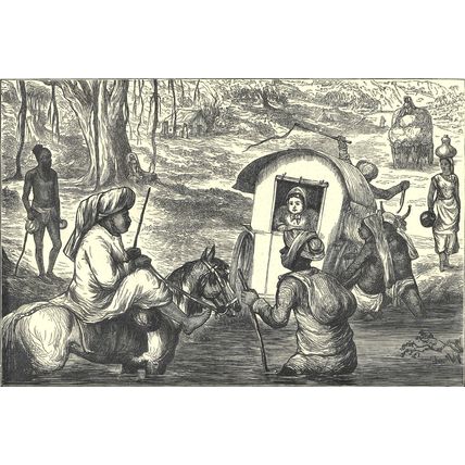 INDIAN SKETCHES - CROSSING A NULLAH - VISCOUNT SYDNEY 1872 VICTORIAN ENGRAVINGS