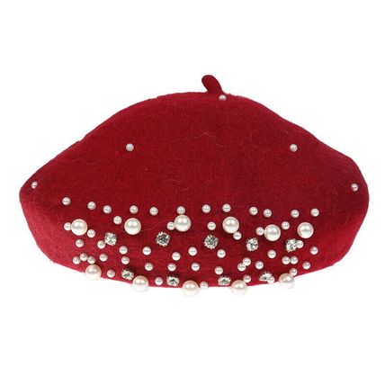 Women Wool Beret Blend Hat Shiny Diamante Pearl Mesh Fascinator Cap Wedding Tea