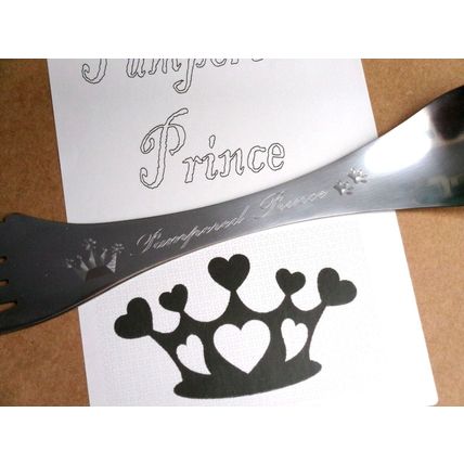 DOG CAT PET FOOD FORK STAINLESS STEEL SPORK WITH CROWN PAWS & PAMPERED PRINCE