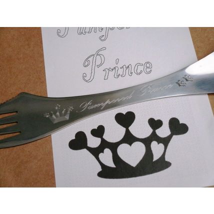 DOG CAT PET FOOD FORK STAINLESS STEEL SPORK WITH CROWN PAWS & PAMPERED PRINCE