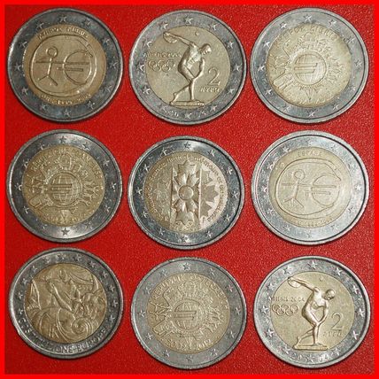 Ⰶ 9 COMMEMORATIVE COINS: EUROPEAN UNION ★ 2 EURO 2004-2018★LOW START★NO RESERVE