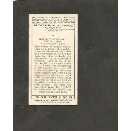 Players Modern Naval Craft 1939 #7 HMS Norfolk