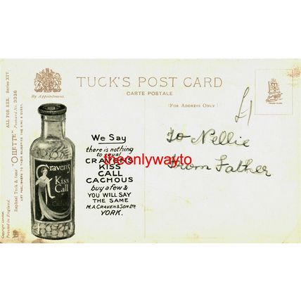 All For Her, Kiss Call Cachous Advert, 3336 Tuck's Oilette, Humorous Postcard
