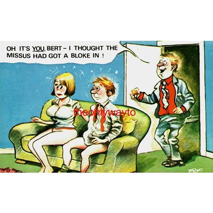 Oh It's You Bert...Bloke In, Vintage Saucy Cardtoon Comic Card No C38, Postcard