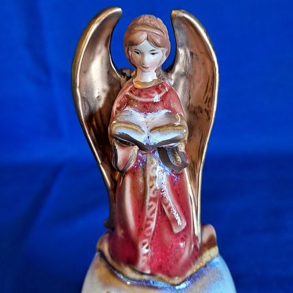 ANGEL READING BOOK BELL Figurine Christmas Deco Gold Accents 6"
