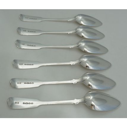 Six Very Good Antique Silver Fiddle Pattern Teaspoons, London 1843, 149mm, 154g.