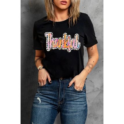 White Thankful Cow Print Crew Neck T Shirt