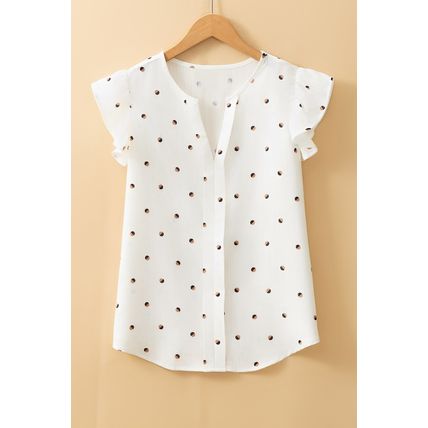 White Polka Dot Print Ruffled Shoulder V Neck Tank Top