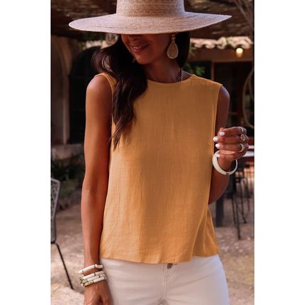 Desert Gold Bowknot V Cut Backless Cotton Tank Top
