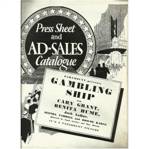 GAMBLING SHIP Cary Grant, Benita Hume, Glenda Farrell Press Book