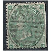 1862 SG90 1/- Green Watermark EMBLEMS Fine Used Wing Margin Cut to Shape "RD"..
