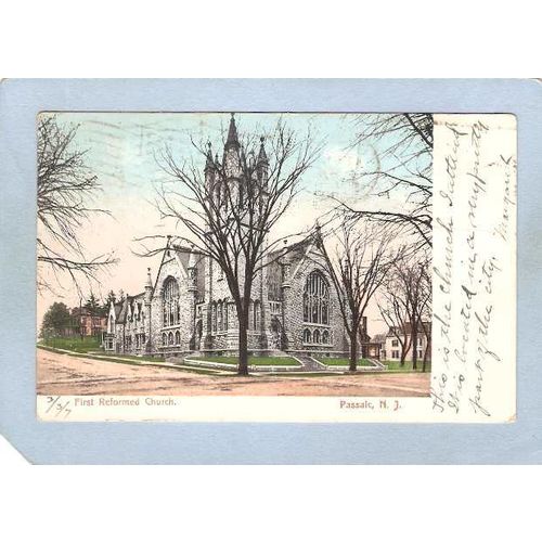 New Jersey Passaic First Reformed Church Street Scene Intersection Undivid~3701