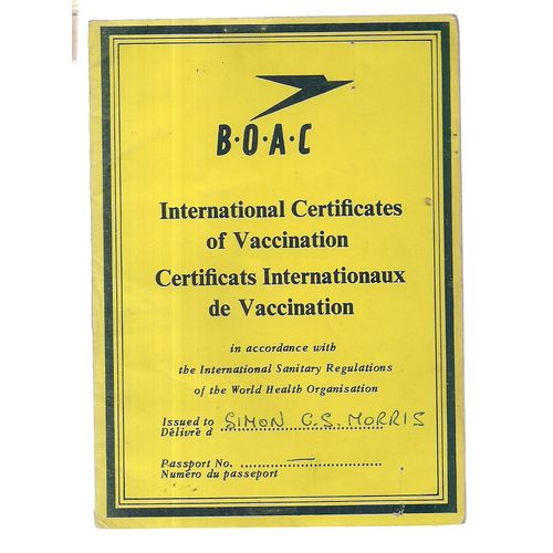 INTERNATIONAL CERTIFICATE OF VACCINATION AGAINST SMALLPOX ETC. 1957 BOAC =