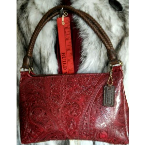 Relic maroon faux leather tooled textured handbag purse carry all