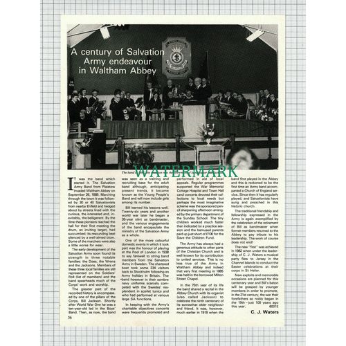 Salvation Army Band Plaistow Bill Jackson - 1985 Article