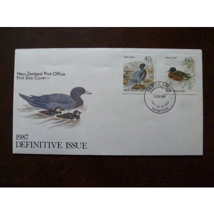 New Zealand 1987 Native Birds FDC Wanganui defintive stamps blue duck teal