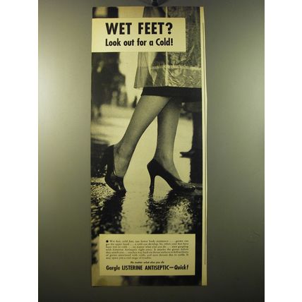1950 Listerine Antiseptic Ad - Wet feet? Look out for a cold