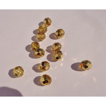 12 Faceted Gold Vitrail Crystal Round Glass Beads 10mm Czech Vintage bd080