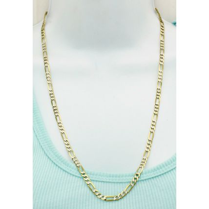 14K Solid Yellow Gold 6.2 mm Figaro White Pave Link 24" Chain Necklace 31.6 Gr