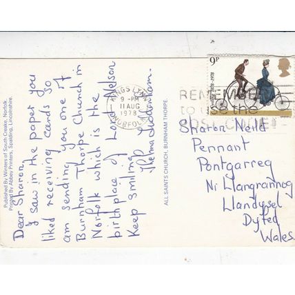 All Saints Church Burnham Thorpe Norfolk Postcard 1978 posted VGC