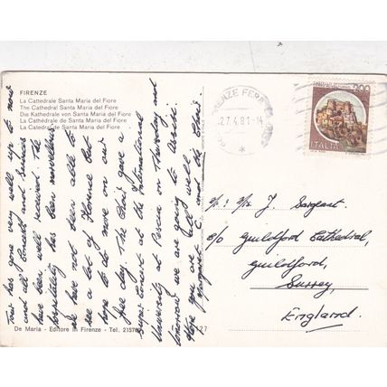 Firenze Cattedrale Santa Maria del Fiore Postcard posted 1981 VGC