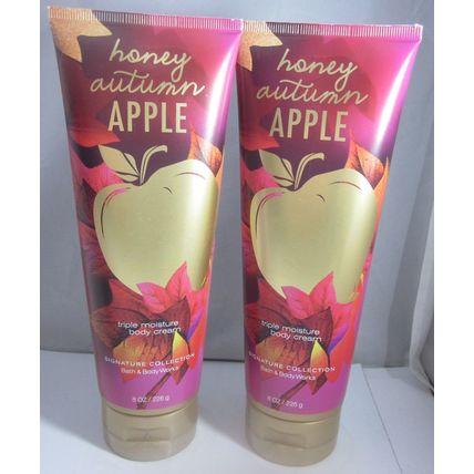 2 Bath & Body Works 8 oz Triple Moisture Body Cream Honey Autumn Apple