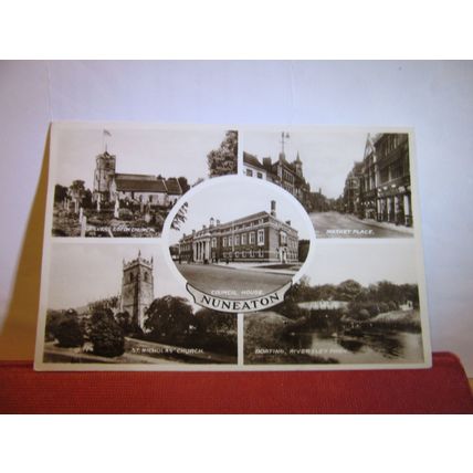 multiview, NUNEATON, WARWICKSHIRE used vintage postcard RP Valentine 1938 pm =
