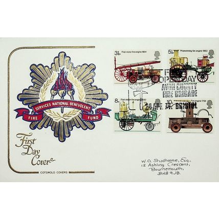 1974 Fire Services National Benevolent Fund, Avon Fire Brigade Postmark, FDC