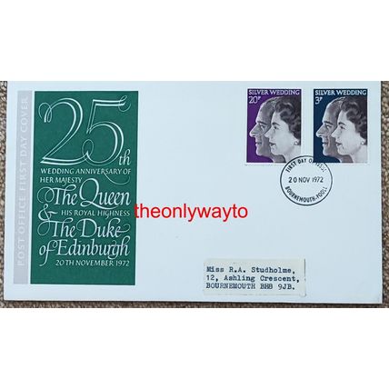 1972 25th Wedding Anniversary Of Her Majesty, Bournemouth Postmark, PO FDC