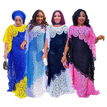African Women's Plus Size Embroidered Lace Patchwork Loose Length Skirt