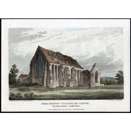 ABER HONDDU COLLEGIATE CHAPEL 1813 Samuel Rawle - Mrs Lathbury ENGRAVING