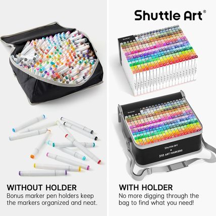 Shuttle Art 310 Colors Alcohol Markers, 309 Colors Dual Tip Art Marker Set plus