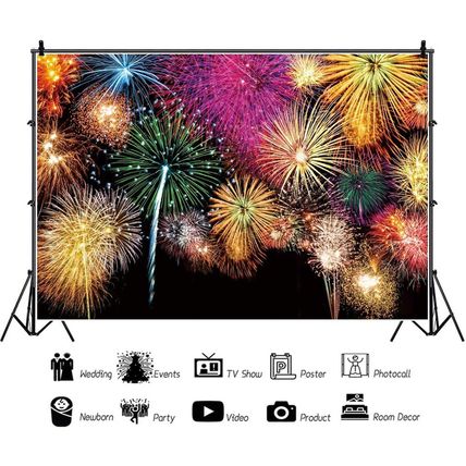 DASHAN 10X6.5Ft Fireworks Backdrop Happy New Year Photo Backdrop Labor Day Backd