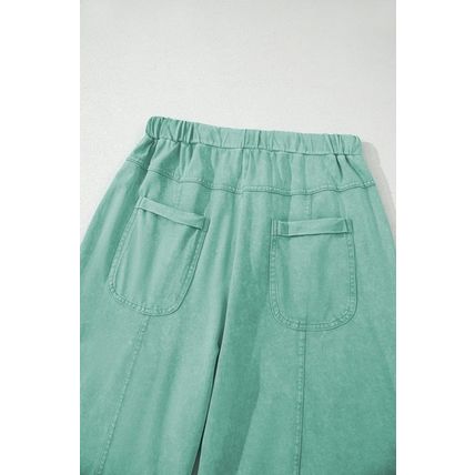 Mint Green Mineral Wash Exposed Seam Drawstring High Waist Wide Leg Cargo Pants