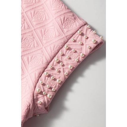 Light Pink Pearl Embellished Flower Textured T Shirt