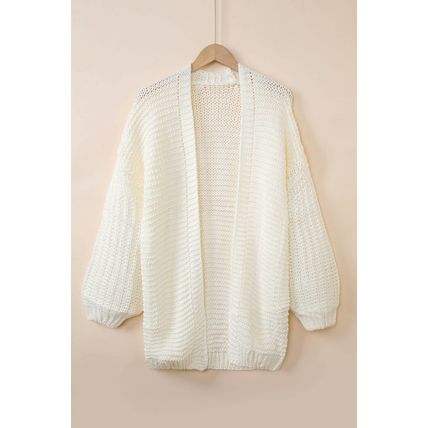 White Chunky Oversize Knit Drop Shoulder Puff Sleeve Cardigan