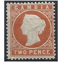 Gambia 1886 SG25 2d Deep Orange Wmk Crown CA Sideways Mounted Mint ...