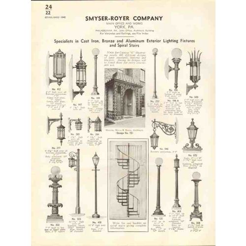 smyser-royer company 1938 exterior lighting fixtures vintage catalog