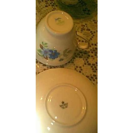 GORGEOUS DUCHESS SAPPHIRE BLUE ASTERS BONE CHINA ENGLAND CUPS SAUCERS PLATES