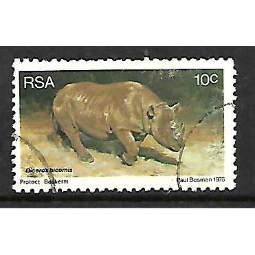 SOUTH AFRICA 1976 10c BLACK RHINOCEROS SG 405 FINE USED#