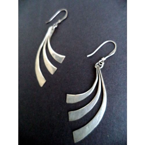 Artisan Signed Vintage Sterling Silver Mobile Fan Dangle Drop Earrings Jewelry
